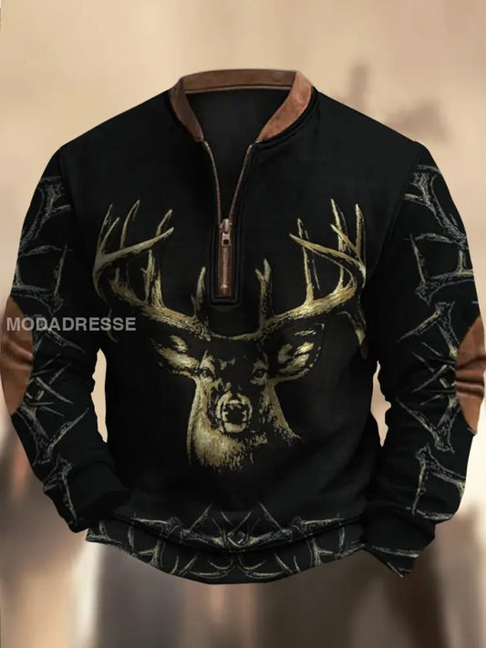 Retro Cowboy teksturmønster trykt Western Vintage blikk V-hals utendørs tykk sweatshirt A / S