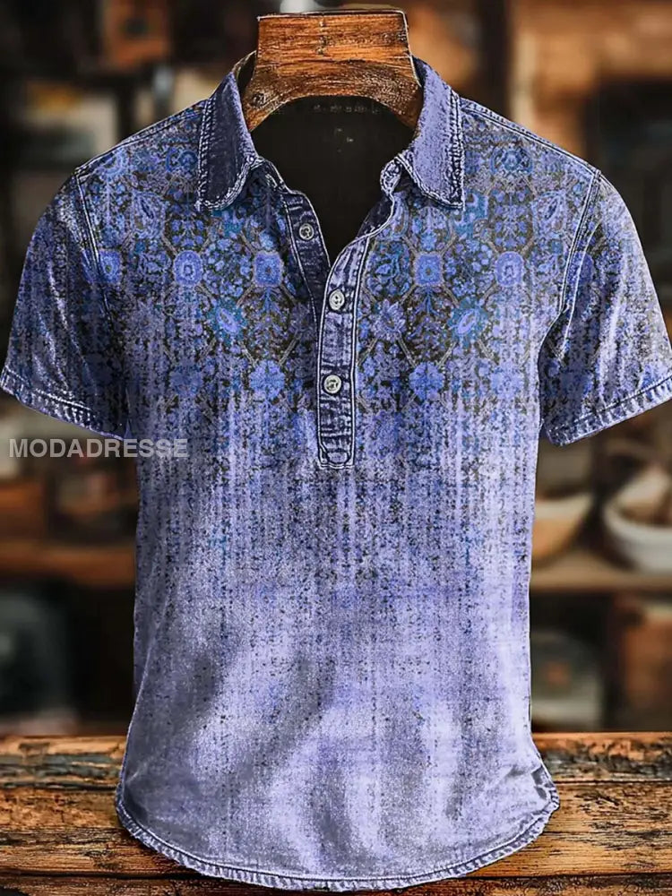 Retro etnisk gradient konst Skriv ut Casaul Short SLeeve Polo tröja Blå / S