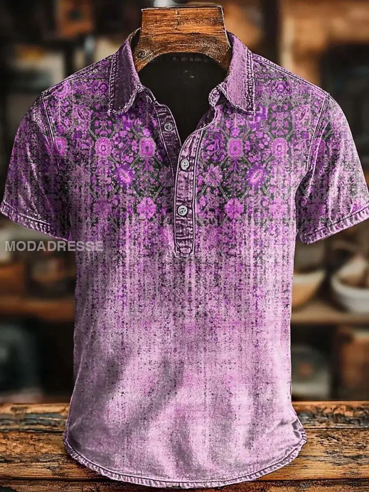 Retro etnisk gradient konst Skriv ut Casaul Short SLeeve Polo tröja Rosröd / S