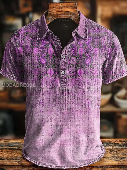 Retro etnisk gradient konst Skriv ut Casaul Short SLeeve Polo tröja Rosröd / S