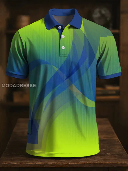 Retro konst Abstract Gradient Wave Line Skriv ut Casual Polo tröj flerlog / S