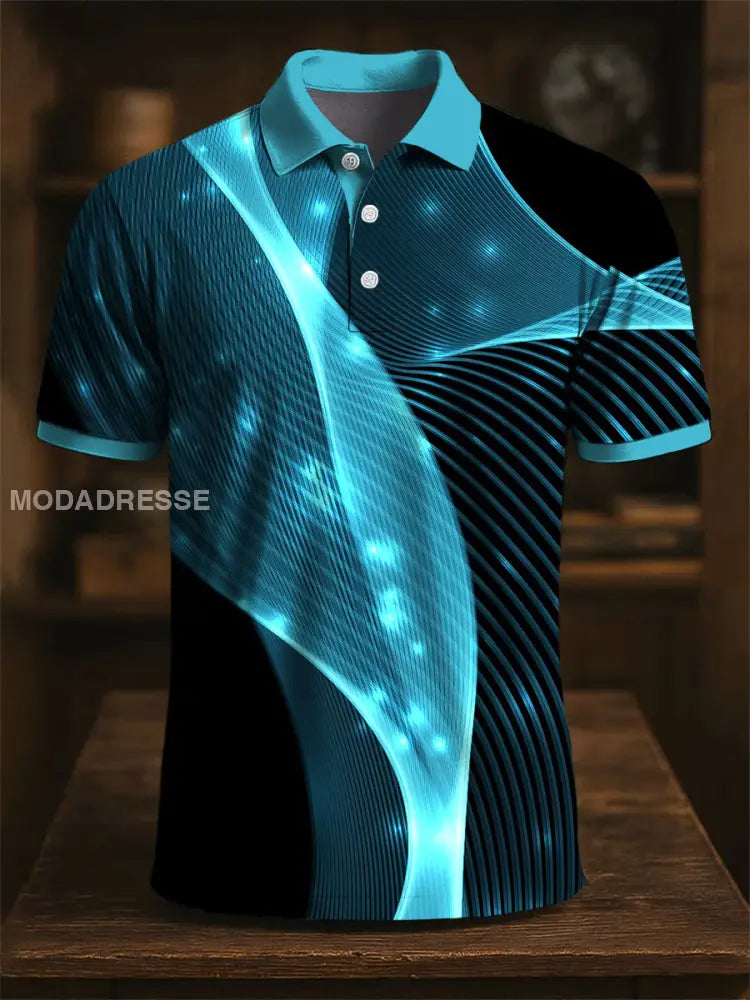 Retro konst Abstract Stripe Lappverk Skriv ut Casual Polo tröj flerlog / S