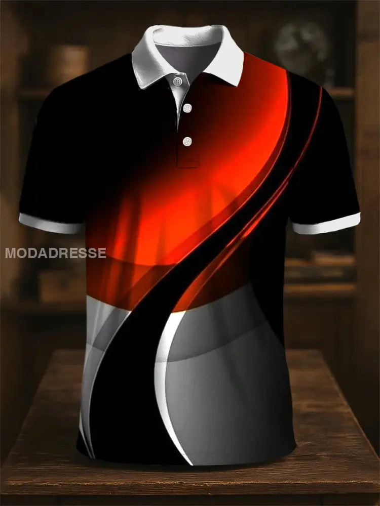 Retro konst Abstract Vågiga ränder Skriv ut Casual Polo skjjorta flerlog / S
