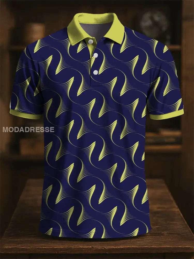 Retro konst Abstract Vågiga ränder Skriv ut Casual Polo skjjorta flerlog / S
