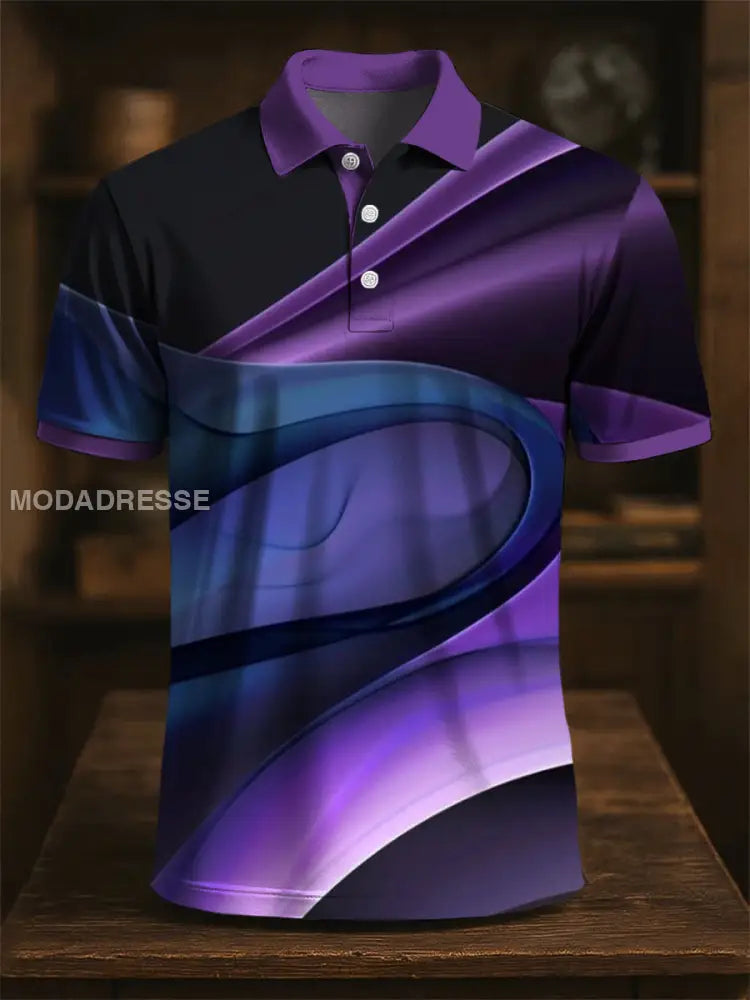Retro konst färgglada oregelbundna linje Skriv ut Casual Polo skjjorta flerlog / S