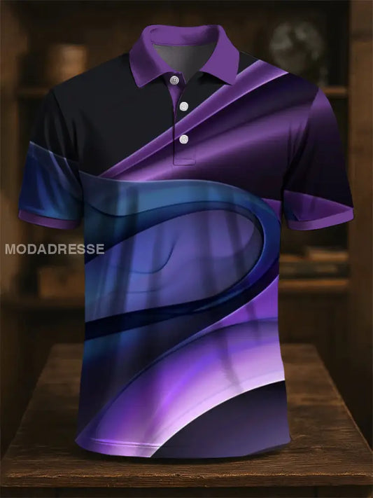 Retro konst färgglada oregelbundna linje Skriv ut Casual Polo skjjorta flerlog / S