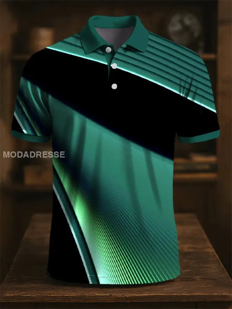 Retro konst färgglada ränder och färgblock Printed Casual Polo tröj flerlog / S