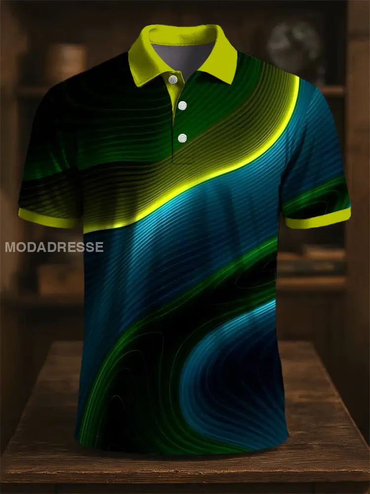 Retro konst färgglada randiga textured Print Casual Polo skjjorta flerlog / S