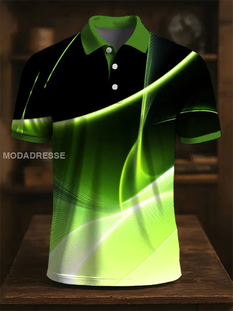 Retro konst Gradient Stripe Skriv ut Casual Polo skjjorta flerlog / S