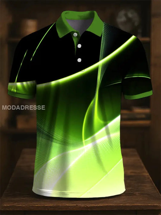 Retro konst Gradient Stripe Skriv ut Casual Polo skjjorta flerlog / S