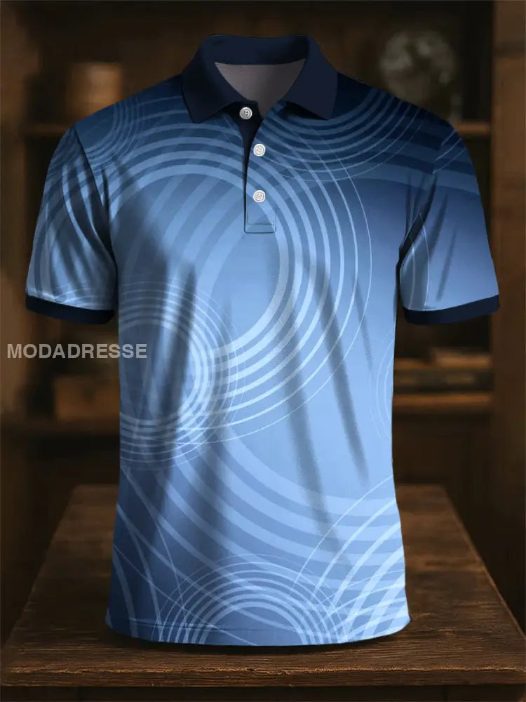 Retro konst Gradient Stripe Skriv ut Casual Polo skjjorta flerlog / S