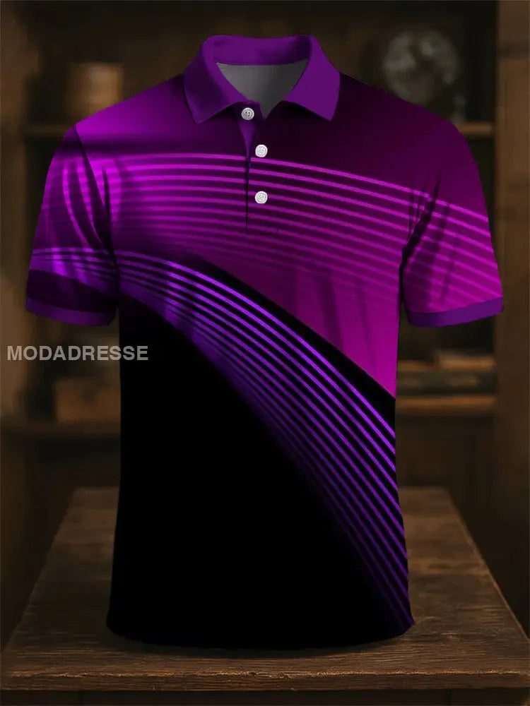 Retro konstfärg Gradient Stripe Skriv ut Casual Polo tröj flerlog / S