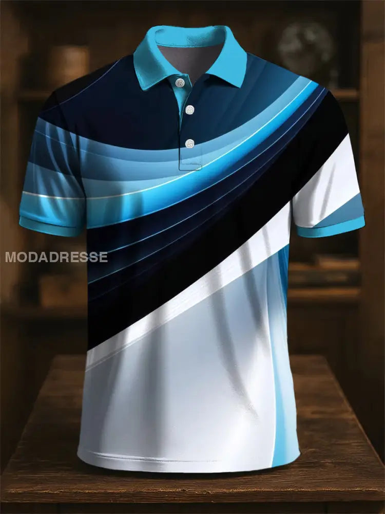 Retro Konstnärliga ränder färg Block Patchwork Skriv ut Casual Polo tröj flerlog / S