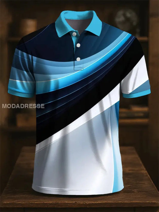 Retro Konstnärliga ränder färg Block Patchwork Skriv ut Casual Polo tröj flerlog / S