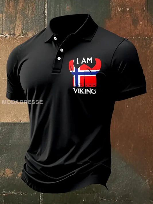 Retro norsk vikingebilde trykt kasseal polo skjorte som bilete / S