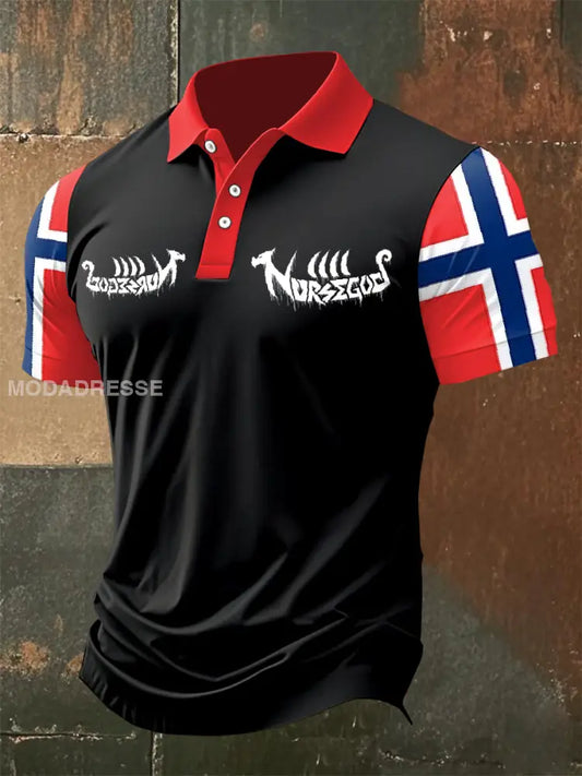Retro norsk vikingebilde trykt kasseal polo skjorte som bilete / S