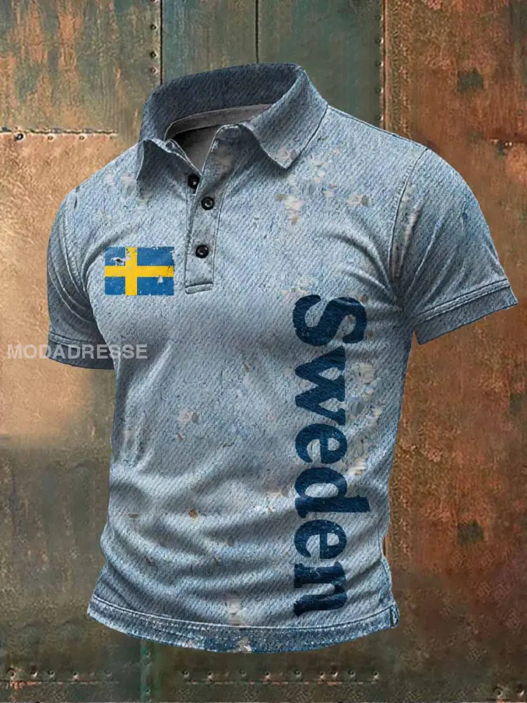 Retro Ripped Svenskt Tema Casual T-shirt För Män som bild / S