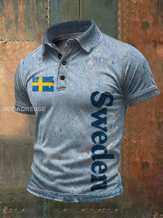 Retro Ripped Svenskt Tema Casual T-shirt För Män som bild / S