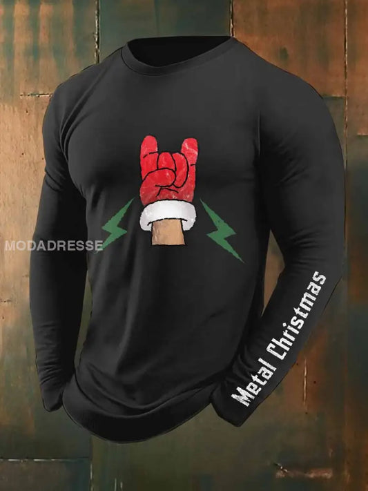 Retro Rock Christmas Santa Print Casual Långa ärmad Sweatshirt som bild / S