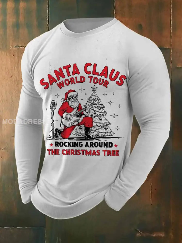 Retro Rock Christmas Santa Print Casual Långa ärmad Sweatshirt som bild / S