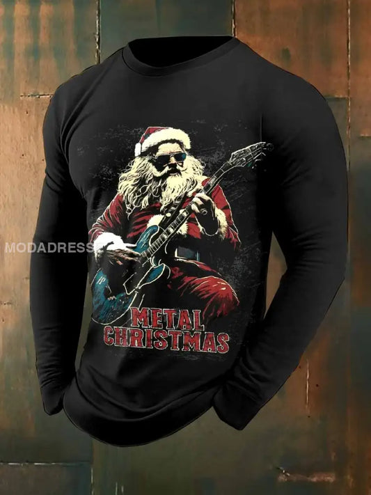 Retro Rock Christmas Santa Print Casual Långa ärmad Sweatshirt som bild / S