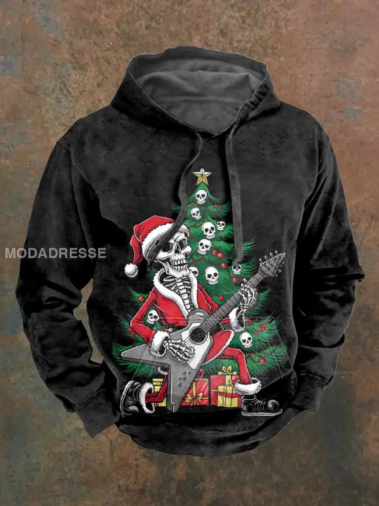 Retro Rock Christmas Santa Print Casual Långa ärmad Sweatshirt som bild / S