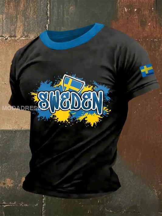 Retro Svensk Illustrationstryckt Casual T-shirt För Män som bild / S