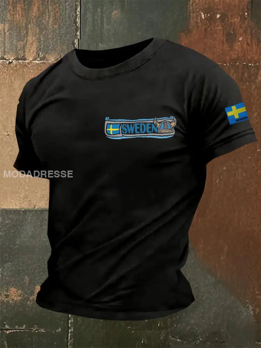 Retro Svensk Illustrationstryckt Casual T-shirt För Män som bild / S