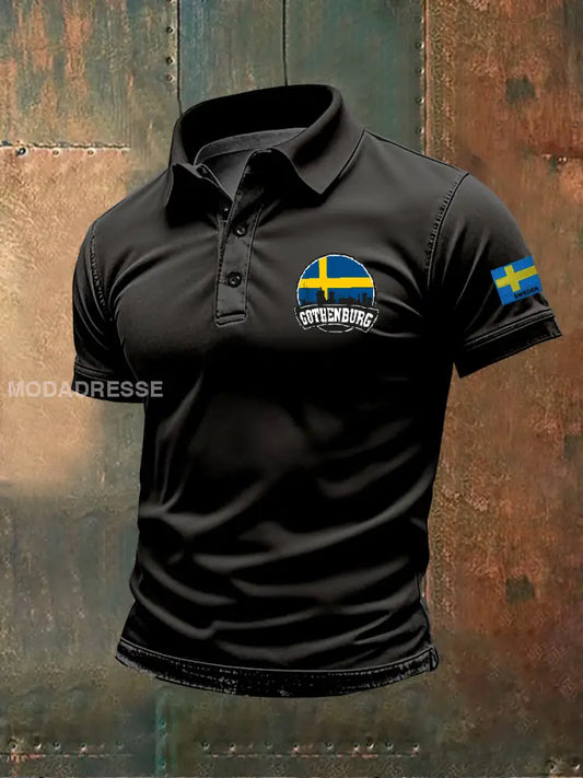 Retro Svenska Flag Tema Tryckt Casual Polo tröj som bild / M