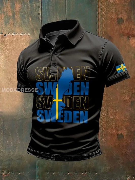 Retro Svenska flaggtema Polo-tröta som bild / S