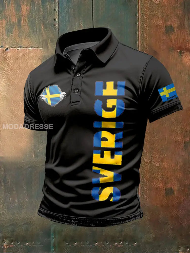 Retro Svenska flaggtema Skriv ut Casual Polo tröj som bild / S