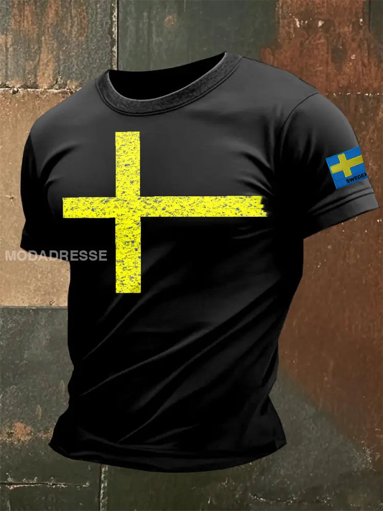 Retro Svenska Illustration Skriv ut Casual T-shirt som bild / S