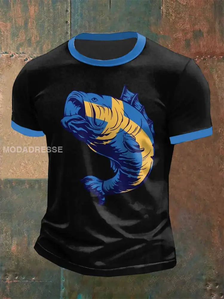 Retro Svenska Illustrationstryckta Casual T-shirt För Män som bild / S