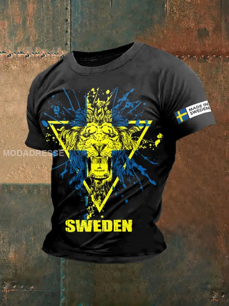 Retro Svenska Lion Svenska Flag Tema Skriv ut Casual T-shirt som bild / S