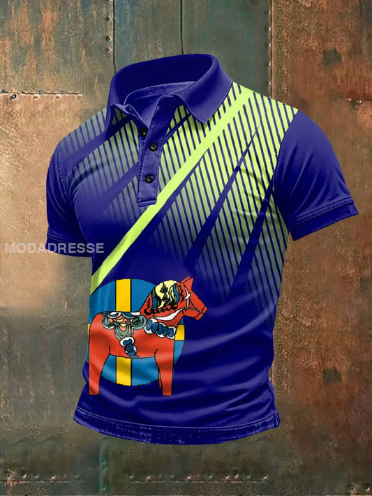 Retro Svenska trojanska hästtemade Polo-trötta som bild / S