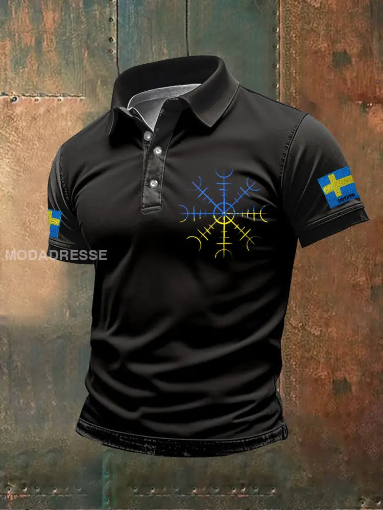 Retro Svenska Viking Helm av Awe Tema tryckt polo skjjorta som bild / S