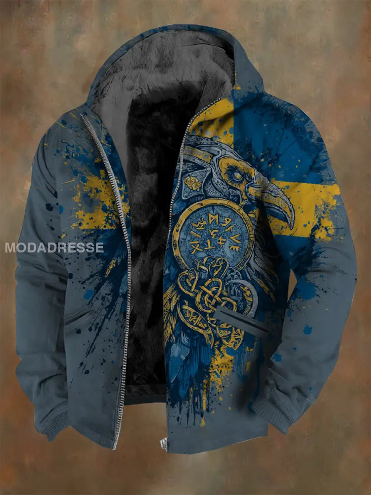 Retro Svenska Viking Print Casual Jacka As picture / S