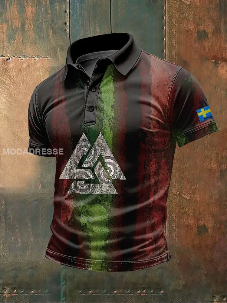 Retro Svenska Viking Print Casual Polo tröj som bild / M