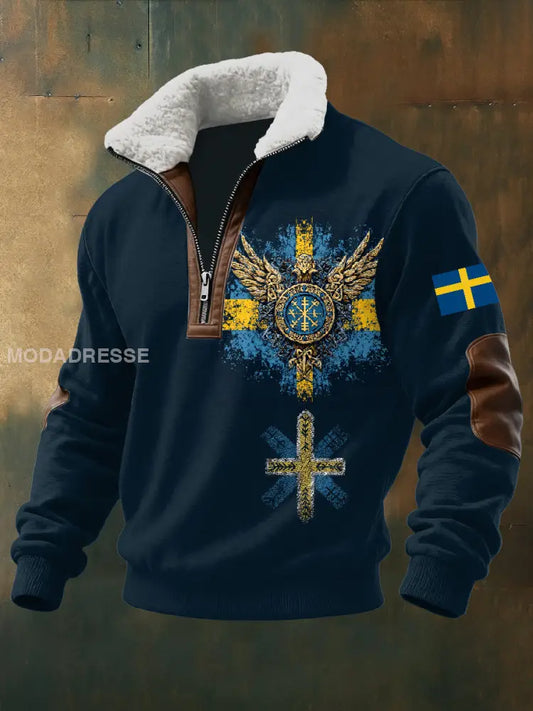Retro Svenska Viking Print Casual Sweatshirt As picture / S