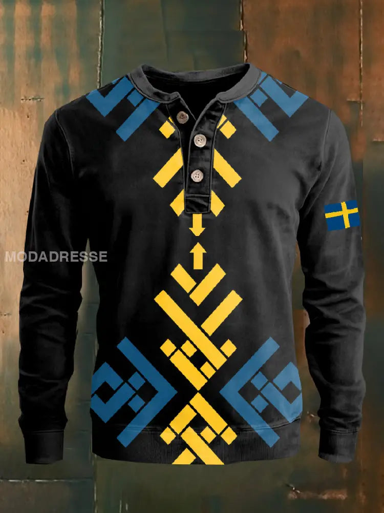 Retro Svenska Viking Print Casual Sweatshirt As picture / S
