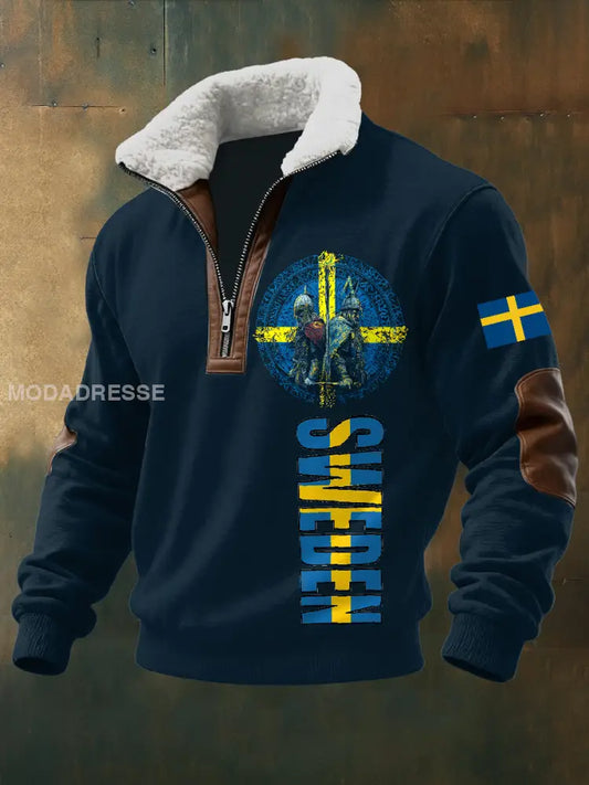 Retro Svenska Viking Print Casual Sweatshirt As picture / S