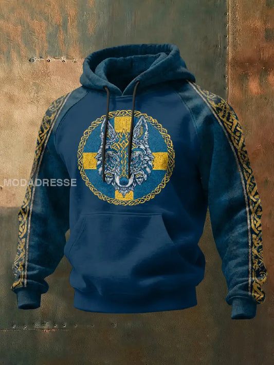 Retro Svenska Viking Print Casual Sweatshirt As picture / S