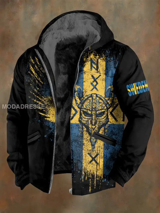 Retro Svenska Viking Skriv ut Casual Jacka As picture / S