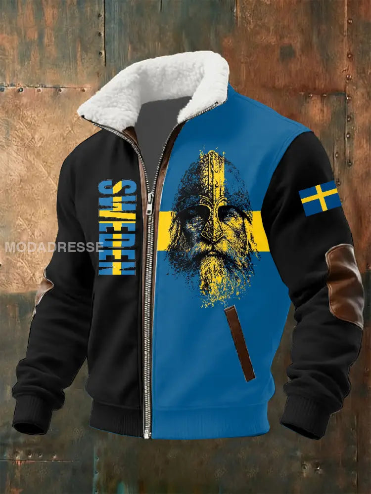 Retro Svenska Viking Skriv ut Casual Jacka As picture / S