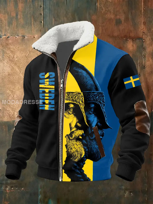 Retro Svenska Viking Skriv ut Casual Jacka As picture / S
