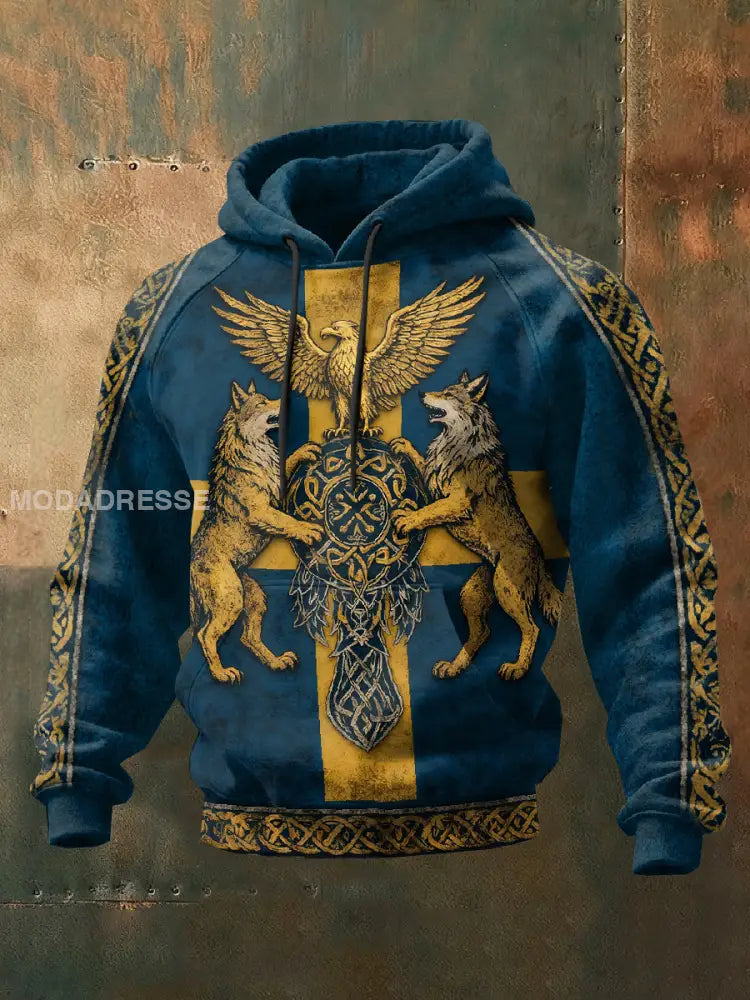 Retro Svenska Viking Skriv ut Casual Sweatshirt As picture / S
