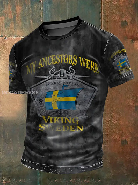 Retro Svenska Viking Sverige Tema tryckt T-shirt som bild / S