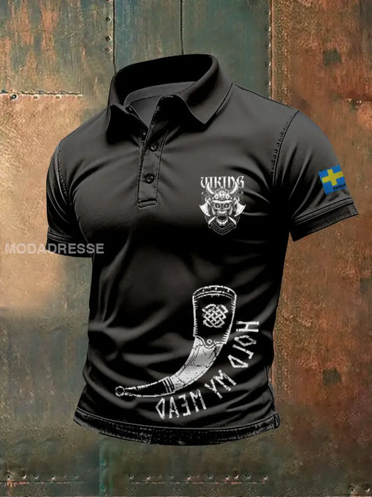 Retro Svenska Vikingmönster Casual Polo tröj som bild / S