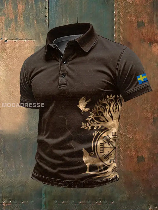 Retro Svenska Vikingtema Print Casual Polo Skjorta som bild / S