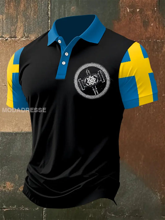 Retro Swedish Viking Illustration Skriv ut Casual Polo Skjorta som bild / S